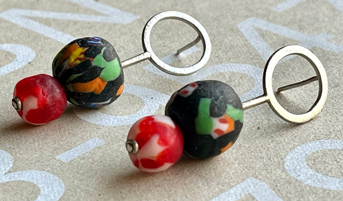 aros plata y vidrio africano