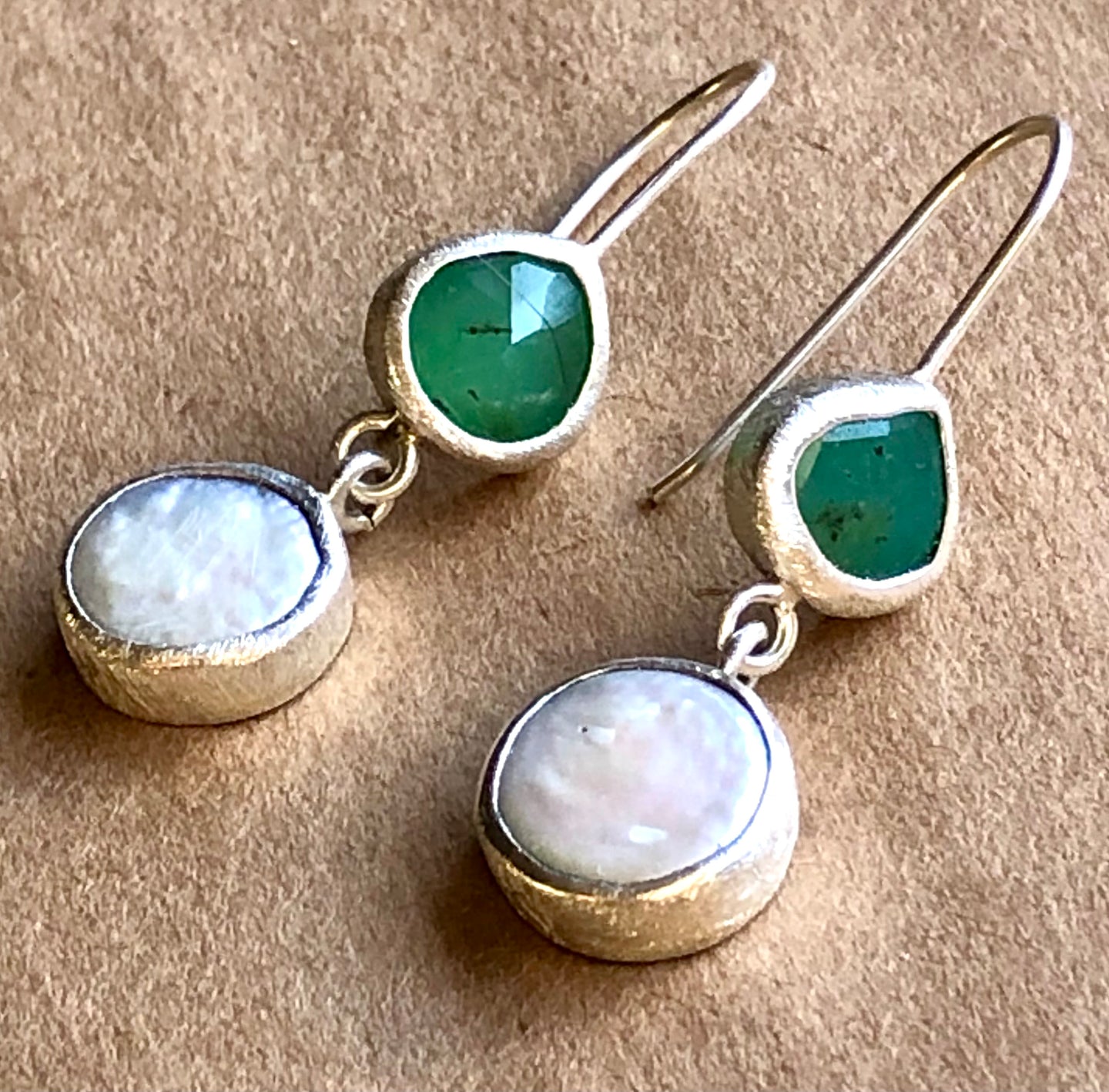 aros crisoprasa y perlas